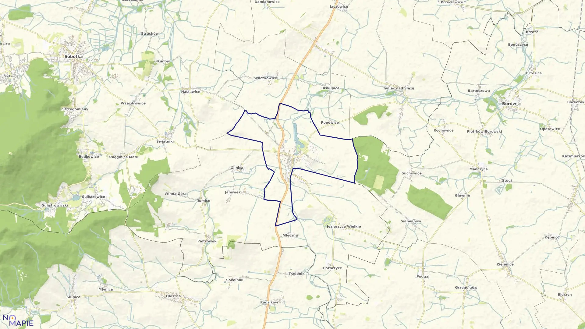 Mapa obrębu Jordanów Śląski w gminie Jordanów Śląski