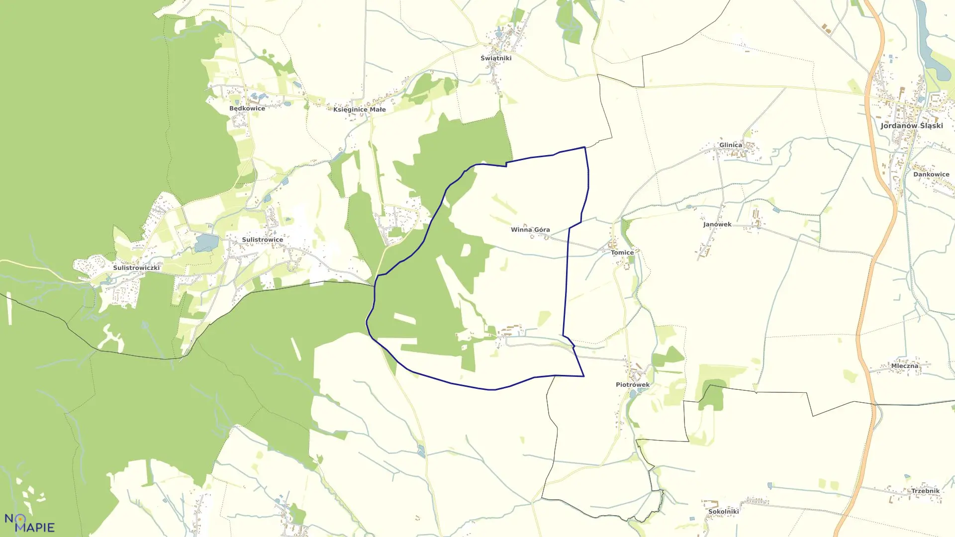 Mapa obrębu Winna Góra w gminie Jordanów Śląski